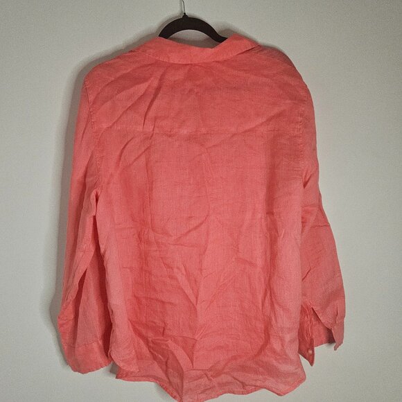 Salmon Coloured Linen Long Sleeve Shirt Large - Picture 6 of 8